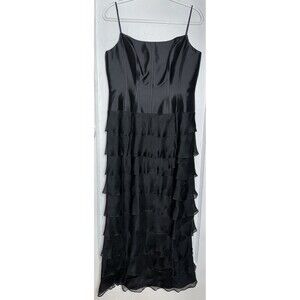 Black Satin Chiffon Gown Bustier Layered‎ Classic Sexy Party Dress Gothic Medium